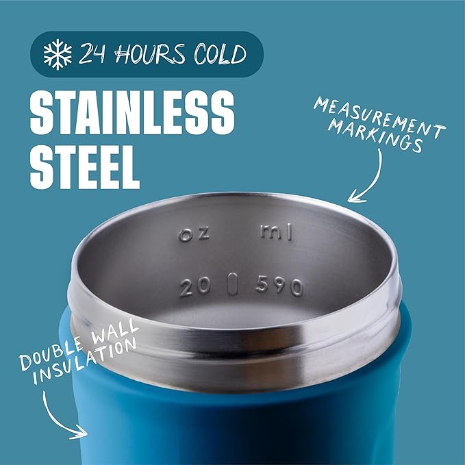 BlenderBottle Sport Flip Stainless Steel Shaker Bottle 24 oz Ocean Blue