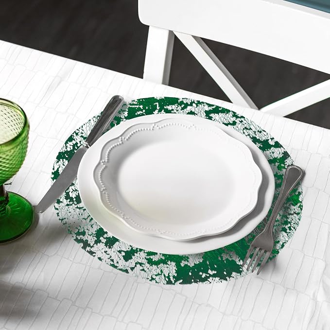 comfoyar Disposable Green Placemats Set of 50, Metallic Round 13 Inch Foil Mesh Pressed Doilies Place Mats, Table Mats for Dining Party Weddings Birthday Holiday Kitchen Home, Tableware Decoration