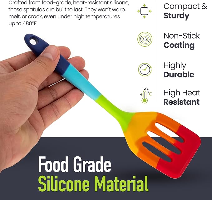 11-Piece Rainbow Silicone Spatula Bundle with Holder & Measuring Spoons – Multicolor Heat-Resistant Cooking Utensils for Nonstick Cookware – Flexible Turner, Spoon, Spatula, Brush, FDA Safe