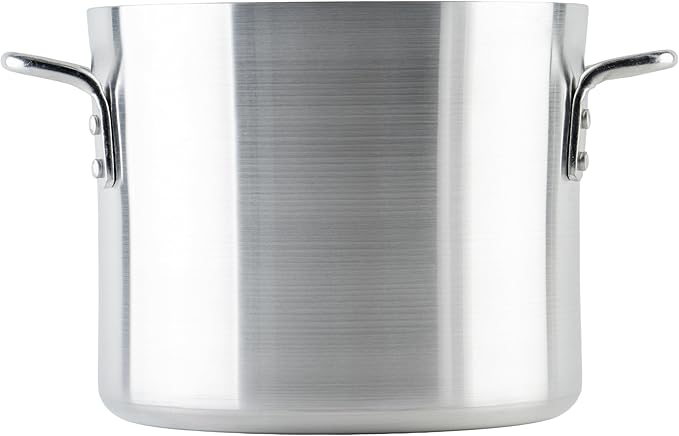 Winco 10 qt Aluminum Heavy-Duty Stock Pot | Thick walls, Riveted handles, Wide base, Great for Stocks, Soups, Pasta and Batch Cooking
