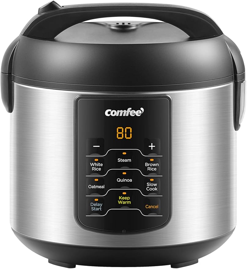 COMFEE' Rice Cooker with 6 Functions, 4-Cups Uncooked Rice | multi cooker, slow cook, steam, saute, warm, 6 one-touch programs for brown rice, quinoa and oatmeal