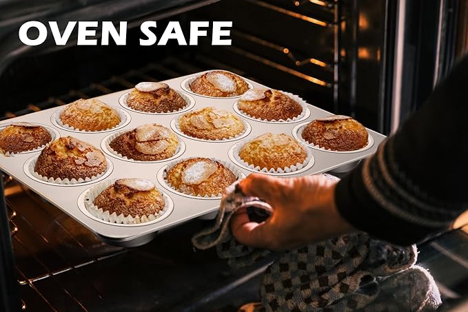 Leonyo Non-Toxic Stainless Steel Muffin Pan Metal Cupcake Pan 12 Cup | Standard Size Metal Muffin Tin Tray for Baking Cupcake Quiches, Dishwasher Oven Safe