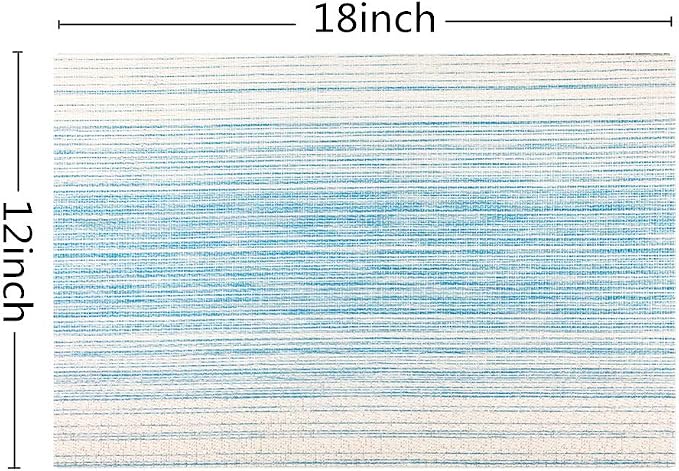 WAZAIGUR Placemats Set of 8, Woven Vinyl Table Placemats, Blue with White | Placemat, Blending Color Durable Washable Place Mats Indoor Outdoor Heat-Resistant Anti-Skid Kitchen Dining Table Mats