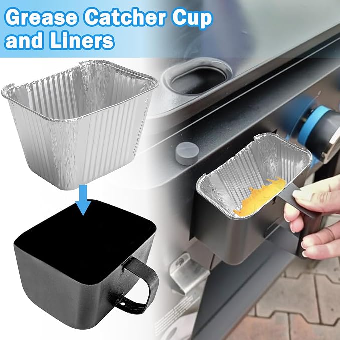 Grease Catcher Cup & 10 Aluminum Drip Pans for Blue Rhino Pit Boss Griddle | Fits Blue Rhino Razor GGC1643/GGC2241 & Pit Boss 2B/3B/4B Ultimate Griddle. Heat-resistant, Leakproof, Easy Cleanup.