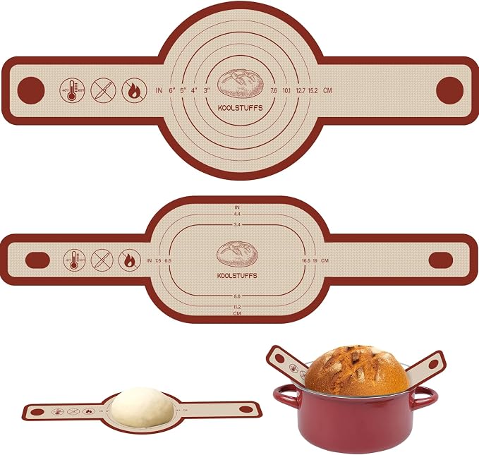 Koolstuffs Sourdough Silicone Bread Sling for Dutch Oven, 2 Pack | Long Handles for Dough Transfer, Nonstick Bread Release, Dishwasher Cleanup, Flexible Reusable Design, Oval and Round, Red
