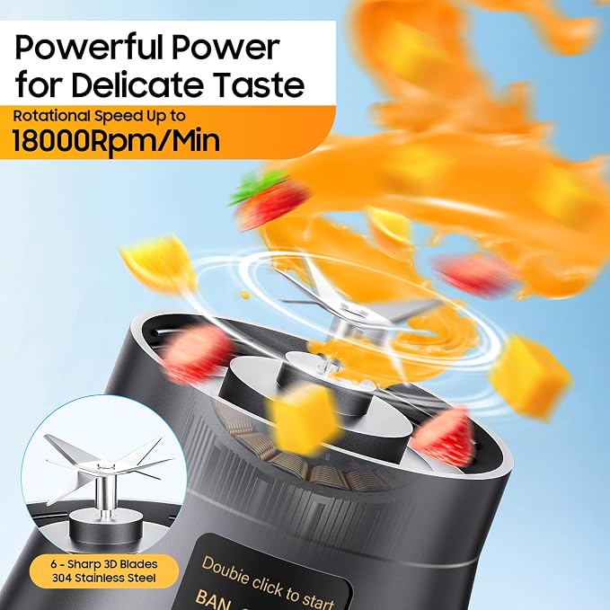 Portable Blender Personal Size Blender Make Smoothies, 12oz Mini Travel Cup | BPA-Free Small Blender with High Blending Speed, 6 Steel Blades, Easy Clean, Freshly Squeezed in Sports/Office/Gym