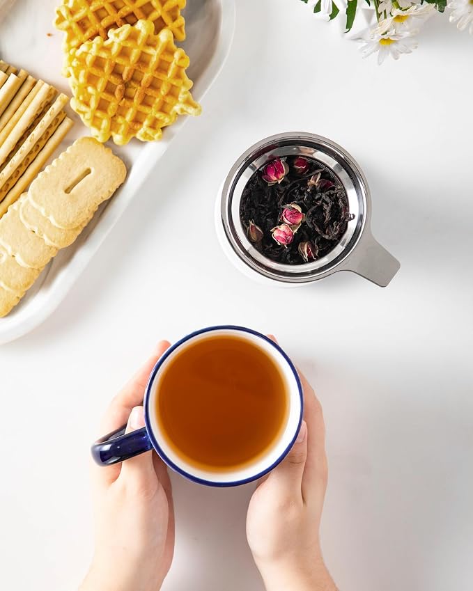 vancasso SELENE Porcelain Tea Mug, 18 oz Porcelain Tea Cup with Infuser and Lid Steeps Loose Leaf Tea, Microwave & Dishwasher Safe, Five-Leaf Clover