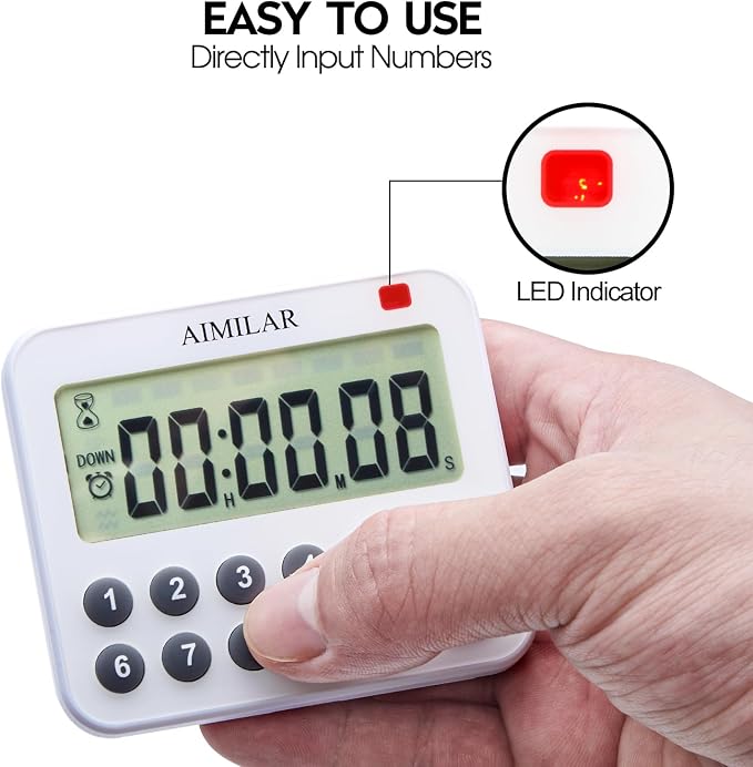 AIMILAR Magnetic Digital Kitchen Timer with Direct Numerical Keypad, Loud Alarm - 99Hr Countdown Count Up Timer for Cooking Baking Classroom, Batteries Included