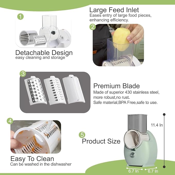 3 In 1 Electric Cheese Grater For Block Cheese | Electric Grater For Home Kitchen,One-Touch Easy Control Salad Shooter Electric Slicer/Shredder For Veggies Cucumber Nuts