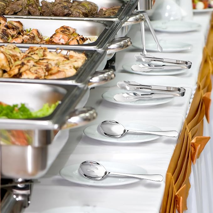 Mwellewm 18Pcs Serving Utensils Set Serving Tongs Serving Spoons for Buffet | Dishwasher Safe, Silver Stainless Steel Tableware, Metal Cutlery, for Parties Weeding Entertaining Catering Banquet Birthday