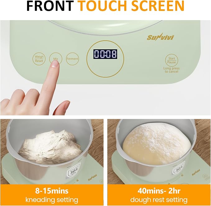 Sunvivi 5.2QT Electric Dough Maker with Ferment Function | Dough Mixer with Weighing Function, Household Bread Maker Flour Kneading Machine with Stainless Steel Bowl, Touch Panel