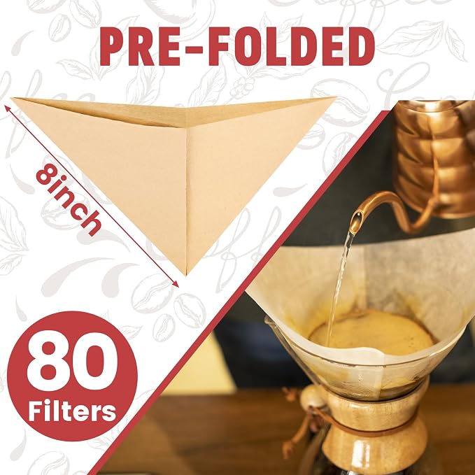 Pre-Folded Unbleached Cone Coffee Filters – Premium Thick Paper, Compatible with Pour-Over Coffee Makers (80 Filters)