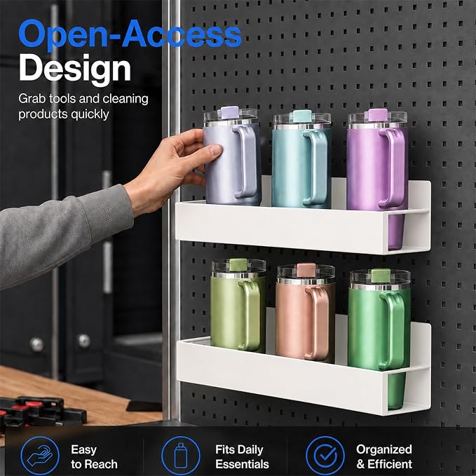 4 Pack Magnetic Cup Holder Heavy Duty, 12 Cup Capacity Water Bottle Organizer fit for Stanley Cup, Tumbler Storage Rack for Kitchen, Side of Fridge, Garage, Laundry Room, Cabinet, Pantry, RV - White