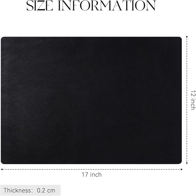 MOSAYT Vinyl Placemats Set of 8-12 X 17 Inch - Faux Leather 100% Waterproof Oil-Proof Wipeable PU Place Mats, Heat Resistant Reversible Table Mats for Kitchen, Dining, Outdoor, Black