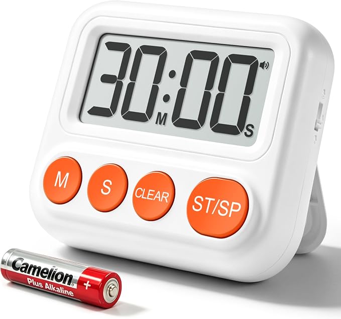 Digital Kitchen Timer, Magnetic Countdown Timer with Large LCD Display | Loud, Low & Silent Alarm Modes,Count Up & Countdown,Strong Magnet,Foldable Stand,Hole for Cooking, Study & Daily Tasks