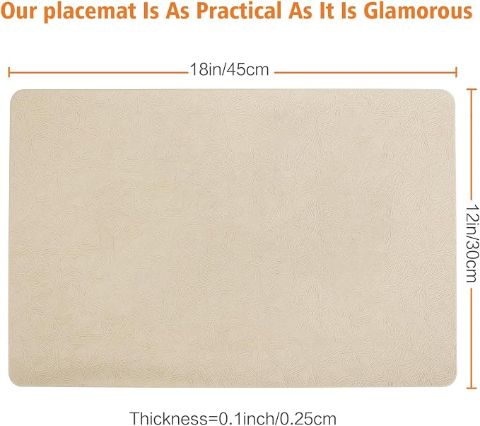 Beige Vinyl Placemats Set of 8 Waterproof Wipeable Table Mats | Heat Resistant Easy Clean Place Mats Faux Leather Table Mats Washable PVC Table Placemats for Dining Table