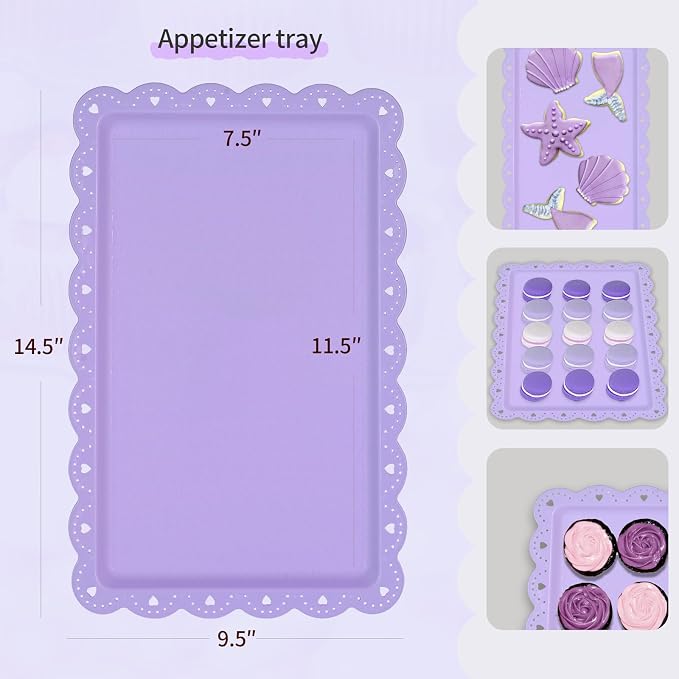 Pack of 11 NWK Cake Stand Set of Cupcake Stand, Tray & Table Cloth (Purple) | Includes 3 x 2-Tier & 3 x 3-Tier Cupcake Stands, 4 Appetizer Trays, Plus 1 Tablecloth. Ideal for Parties, Purple Design