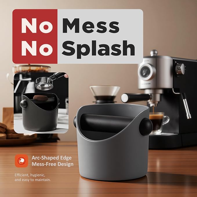 Li&Zhao Espresso Knock Box - Premium Knock Box for Espresso Machines with Non-Slip Base, Includes Brush and Dust Blower, Knock Box Espresso Accessory for Home, Suitable for 51-53mm Knock Box (Grey)