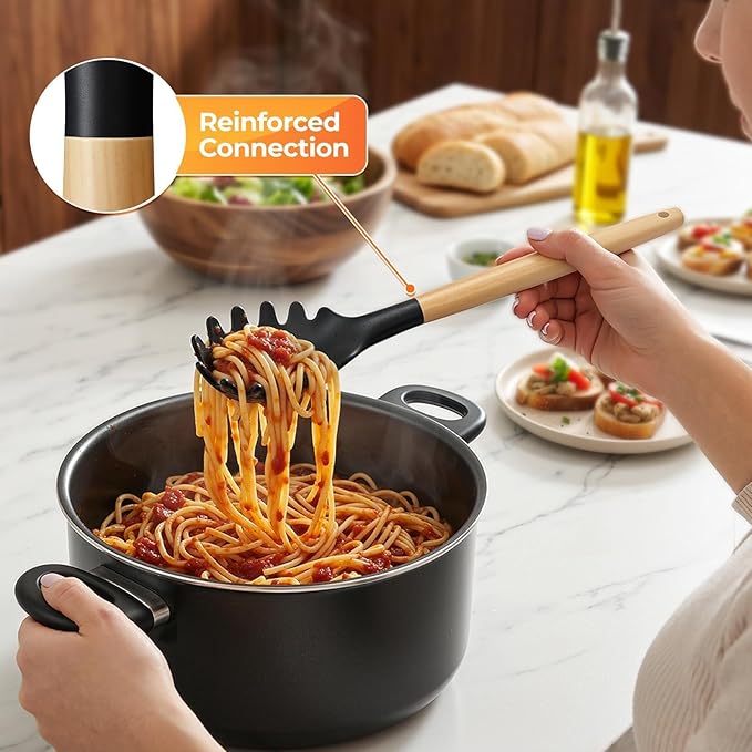 33Pcs Kitchen Utensils Set Silicone Cooking Utensils Set with Wooden Handle | Heat-Resistant, Dishwasher Safe, BPA-Free Silicone Kitchen Utensil Set with Wooden Handles & Holder for Nonstick Cookware