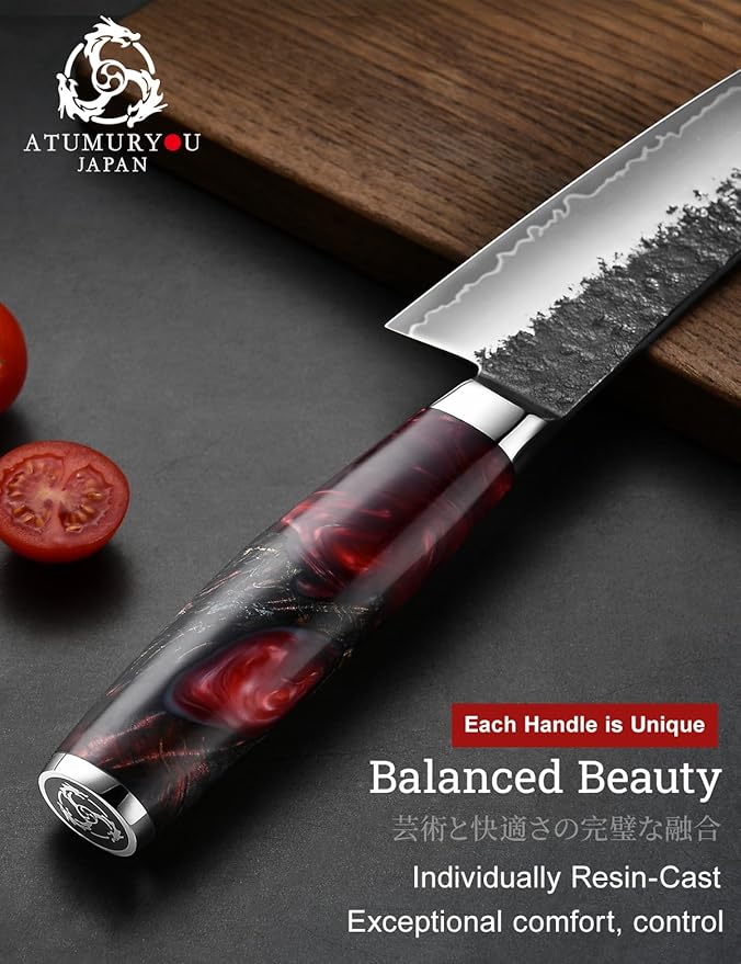 7'' Japanese Kiritsuke Chef Knife, Black Forged 3-Layer VG10 Steel Core | San-Mai Stainless Steel, Kurouchi Forged Finish, Push-Cut Precision, K-Tip Control, Resin Wood Handle, Premium Gift Box