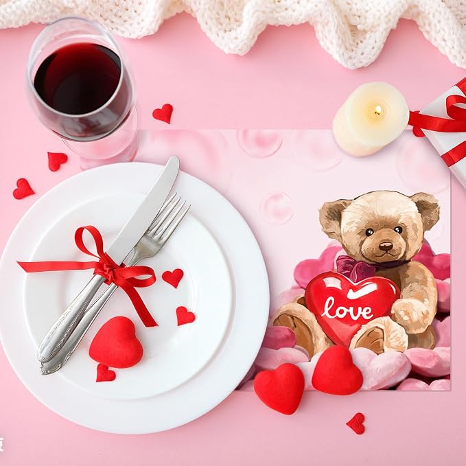 50 Pack Disposable Paper Placemats Valentine's Day Heart Mats | 16x11 inch Heart Place Mats for Holiday Party Kitchen Dining Table Decoration
