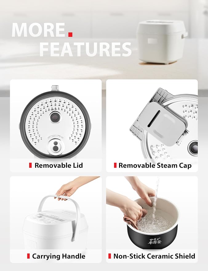 TOSHIBA OriginTaste Rice Cooker 5.5-Cup Uncooked, Fuzzy Logic, 15-in-1 Functions, Digital Display, Delay Timer, Keep Warm, Nonstick Inner Pot, White