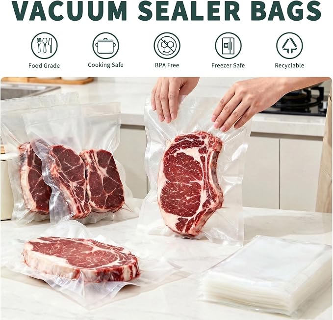 Vacuum Sealer Bags for Food - 200 Pack Precut (8"x12"+6"x10") Vacuum Seal Bags | Commercial Grade BPA-Free | 6X Longer Freshness | Fits All Clamp Machines | For Food Storage, Meal Prep & Sous Vide