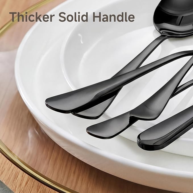 18/10 Stainless Steel Black Silverware Set for 30 | 30 Piece Heavy Duty Flatware Utensils Set | Mirror Polished | Dishwasher Safe | Premium Cutlery for Home Kitchen Wedding