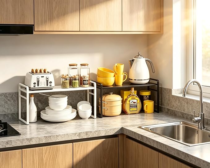 Expandable Cabinet Shelf Organizer Riser for Kitchen Pantry Cupboard Under Sink Countertop,Kitchen Cabinet Shelf 8.3’’D * 12.2-23.6’’W * 10.4’’H