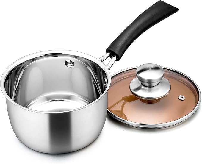 LIANYU 2QT Saucepan with Lid, Stainless Steel Sauce Pan, Induction Ready | Small Kitchen pot, Stay-cool Handle, Multipurpose Cooking Pot for Milk, Soup & Butter, Healthy & Non Toxic, Dishwasher Safe