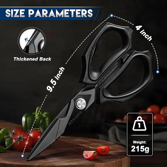 Purple Dragon Kitchen Scissors for Food - Heavy Duty Kitchen Shear Black | Stainless Steel Blade, Oversized Handle, Gift Box, Dishwasher Safe, All Purpose, for Meat Cutting
