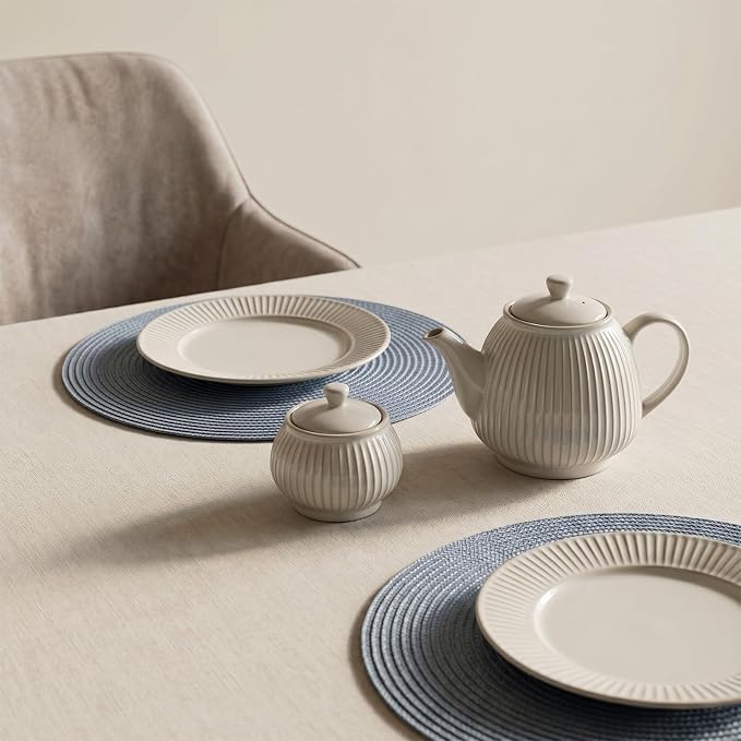 AHHFSMEI Round Placemats Set of 6 Heat Resistant Washable Non-Slip Woven Braided Table Mats for Dining Table Kitchen & Home Decor (Light Blue)