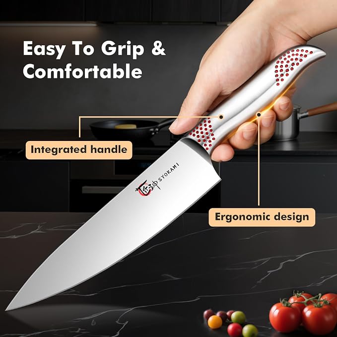 Japanese Knives Set for Kitchen, Magnetic Knife Set with Block and Sharpener, Stainless Steel Knife Set as Gift for Couple, Wedding, Women or Mom with Gift Box, 14 PCS Red Dot