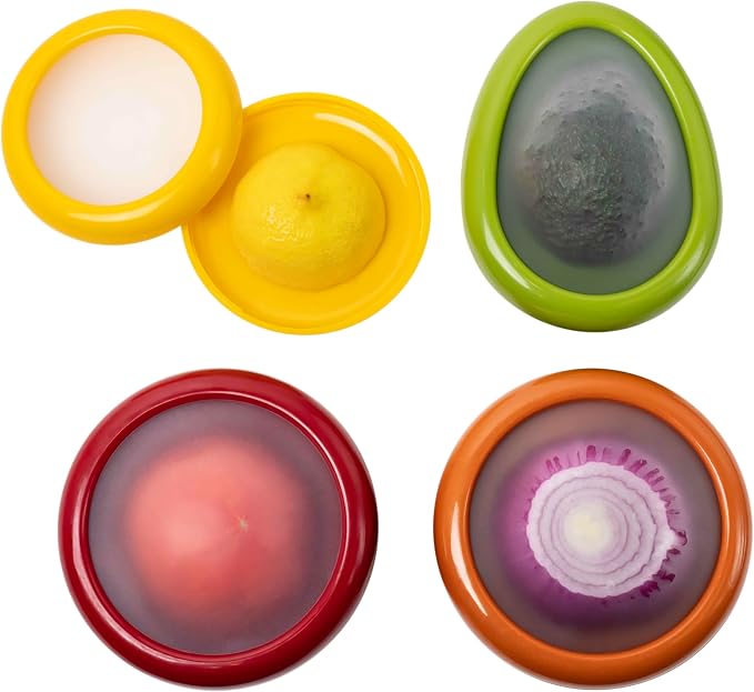 Joie Food Saver Set, Avocado, Tomato, Onion, and Lemon Storage Stretch Pods | Reusable Storage Containers Stores Leftover Half For Fresh Keeping, Space Saving Design to Organize Refrigerator, BPA-Free