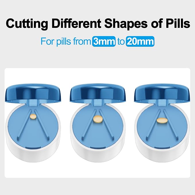 DUBSTAR 3-in-1 Pill Crusher Fine Powder Pill Grinder Pill Cutter Blue | Pill Crushers for Elderly and Pet with Pill Storage and Brush, Pill Splitter for Small or Large Pills