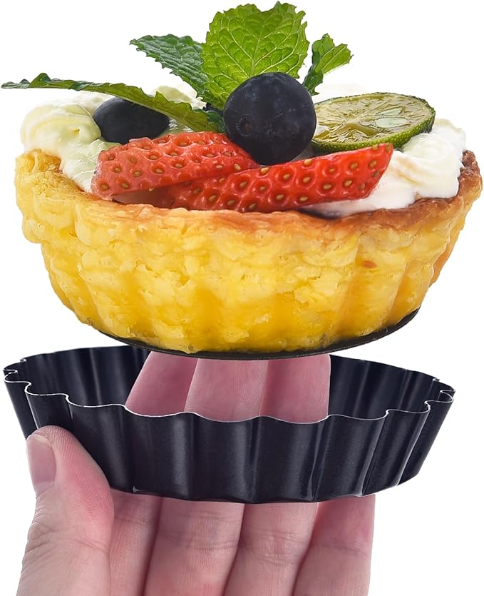 DATANYA Mini Tart Pans 4 Inch with Removable Bottom Quiche Pans 16PACKS | Round Nonstick Heavy Duty Fluted Side Fruit Tart Molds for Pies, Tartlets, Mousse Cakes, Dessert Pastry Baking