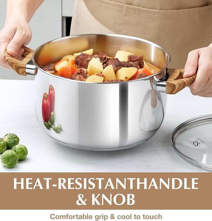KOCH SYSTEME CS Stainless Steel Stock Pot with Lid, 6 Quart 18/10 Food Grade Soup Pot, Pasta Pot, Tri-Ply Base Cooking Pot for Induction Gas Electric Stoves, Dishwasher Safe Stockpot for Daily Cooking
