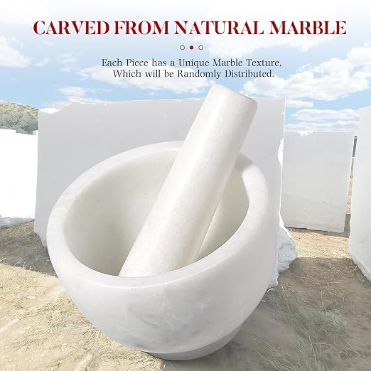 Marble Mortar and Pestle Set, 5"-1.5 Cups Grinder Bowl for Guacamole, Salsa, Pill Crusher, Spice, Herb, Garlic, Nut, Heavy Duty Grinder for Kitchen(Namib Fantasy)