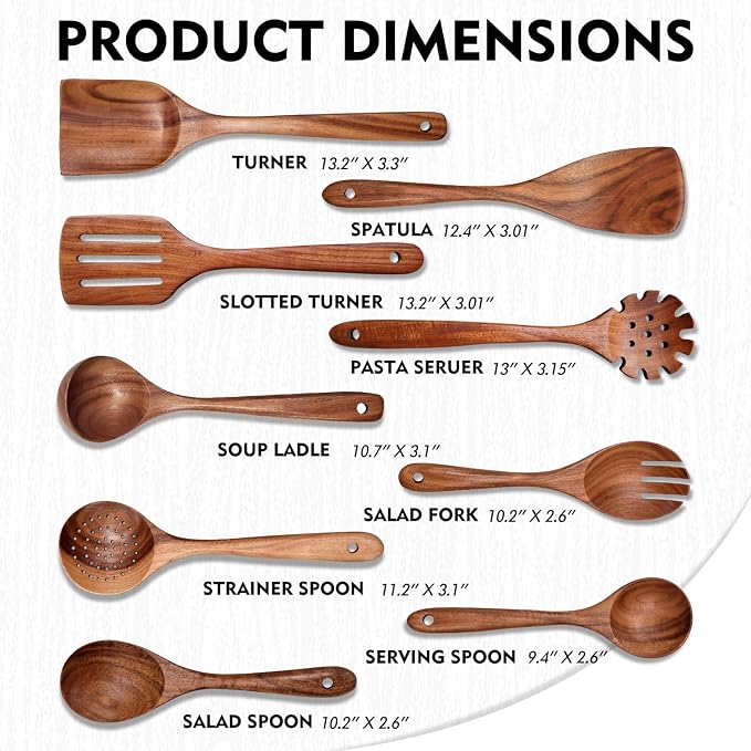Wooden Spoons for Cooking 9 Pieces Set, TeakWooden Kitchen Utensil Set, Wooden Cooking Utensils Spoons, Spatulas, Heat-Resistant, Lightweight & Durable, Perfect for Non-Stick Cookware
