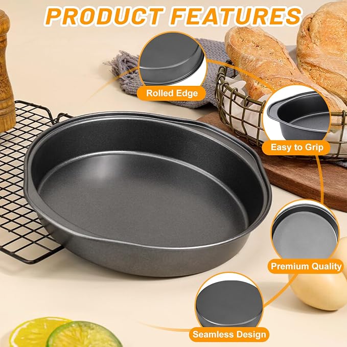 8 Inch Cake Pan - 3PCS Carbon Steel Round Cake Pans with 100 Pieces Parchment Paper, Non-stick & Easy Demolding, Non-toxic & Healthy