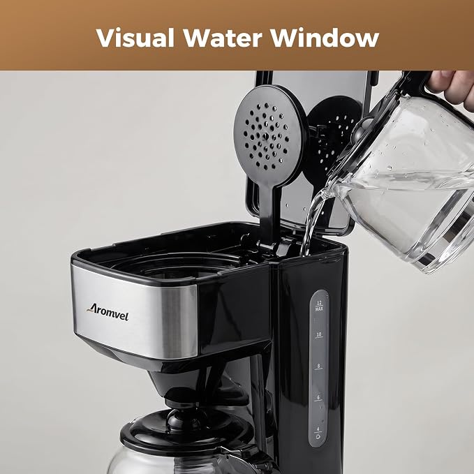 12 Cup Programmable Coffee Maker, 24-Hour Delay Brew, Drip Coffee | Large 1.8L Water Tank, Drip Coffee Machine with Glass Carafe & Reusable Filter, Measuring Spoon, 4-Hour Auto Keep Warm