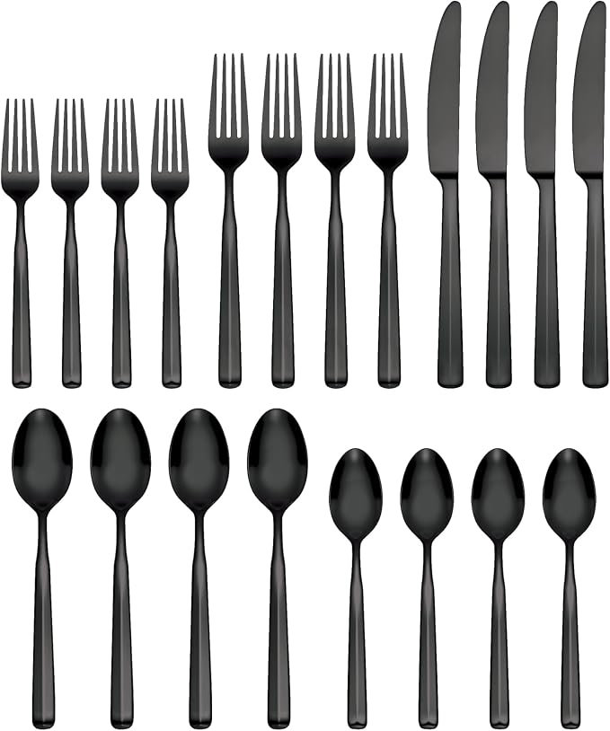 Oneida Ryder Black Satin 20-Piece 18/0 Silverware Set for 4, Flatware | black, dishwasher safe | includes knives, forks, and spoons | heavy duty, cutlery set for kitchen and dining, utensil set