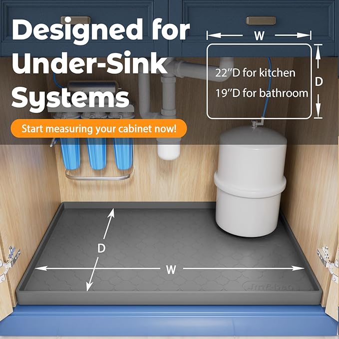 Jin&Bao Under Sink Mat 25" x 22" Waterproof Silicone Cabinet Kitchen Liner | Silicone under kitchen sink mat,cabinet protector,bathroom shelf liner,raised edge,anti-slip,easy to clean & dishwasher safe