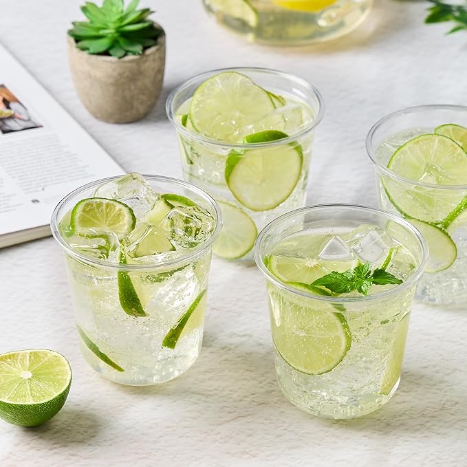 50 Pcs Round Bottom Plastic Cups, 12 oz Disposable Stemless Wine Glasses | Clear Plastic Cocktail Cups, Cold Drinking Party Glasses, For Wedding Gathering Birthday Meeting