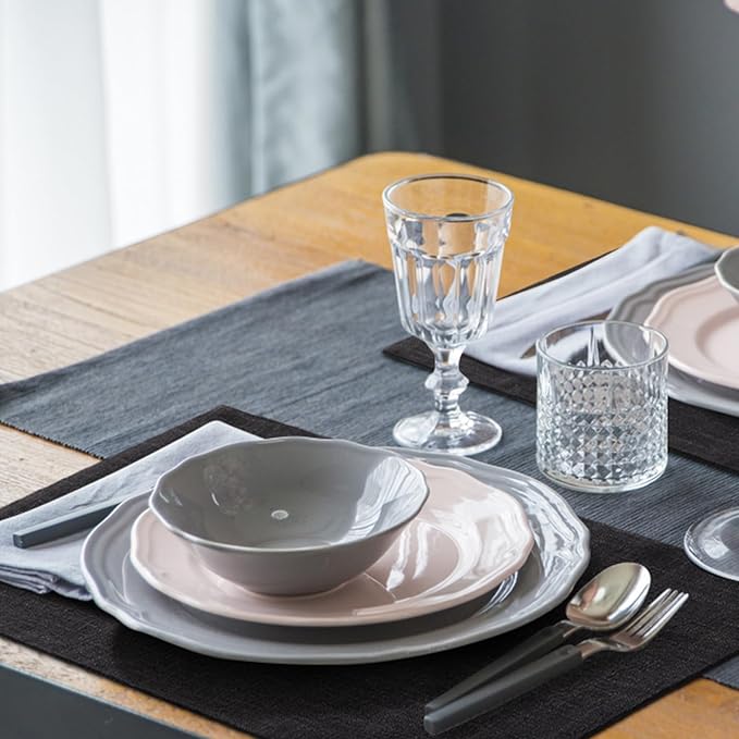 Faux Cotton Linen Placemats Set of 6, Cloth Washable Farmhouse Dining Table Mats for Indoors & Outdoors, Easy to Clean, Black, 13 x 19 Inch