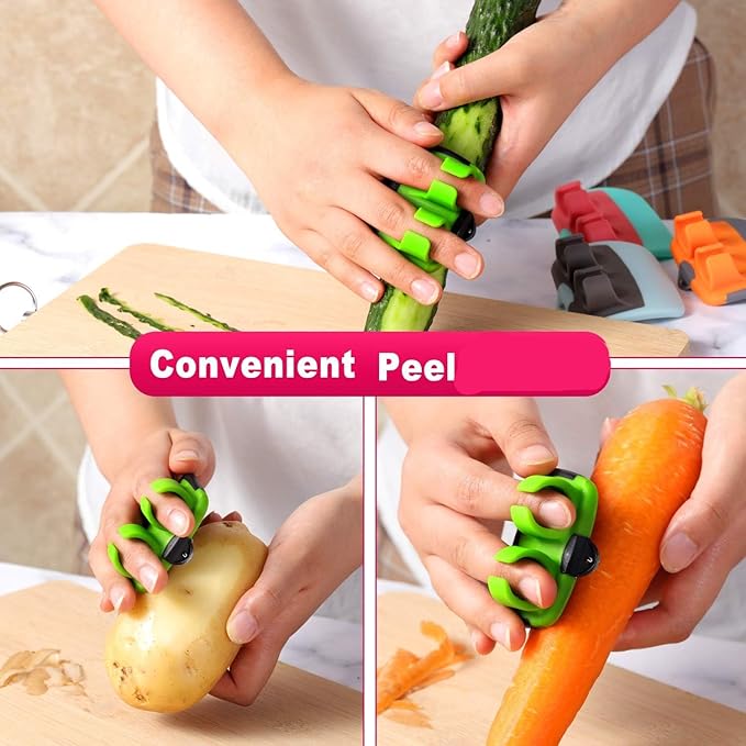 Mudder 4 Pieces Finger Vegetable Palm Peeler Kitchen Fruit Potato Peeler with Comfortable Rubber Finger Grip For Pumpkin Carrot Cucumber Potato