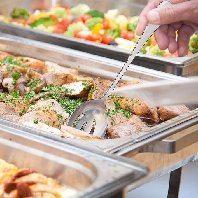 4-Piece Serving Spoon Set - Includes 2 Serving Spoons and 2 Slotted Spoons, Large Cutlery for Catering Buffet, Mirror Polished, Dishwasher Safe, 8.7 Inches