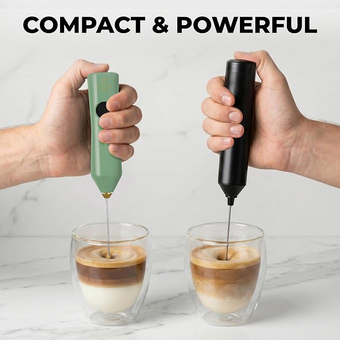 Zulay Kitchen Rechargeable Milk Frother Handheld - Frother Wand, Drink Mixer, Electric Whisk Frother, for Cappuccinos, Matcha & Protein Powder - Dynamic Triple Whisk, 3 Speed 500mAh Forrest Green Gold