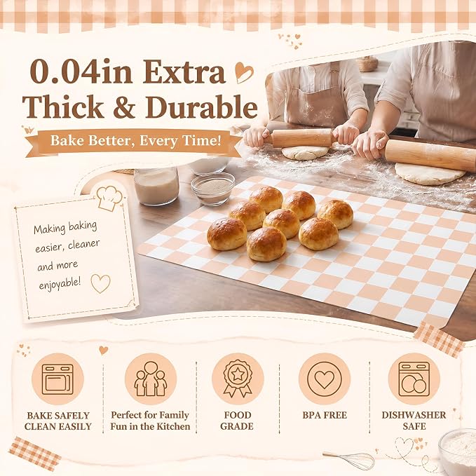2 Pcs Checkered Silicone Baking Mat Non-stick Reusable Oven Liner, Food Grade Silicone Roasting Mat with Anti-slip Grid Design for Baking, Oven, Air Fryer(Yellow and White, 17 x 25 Inch)