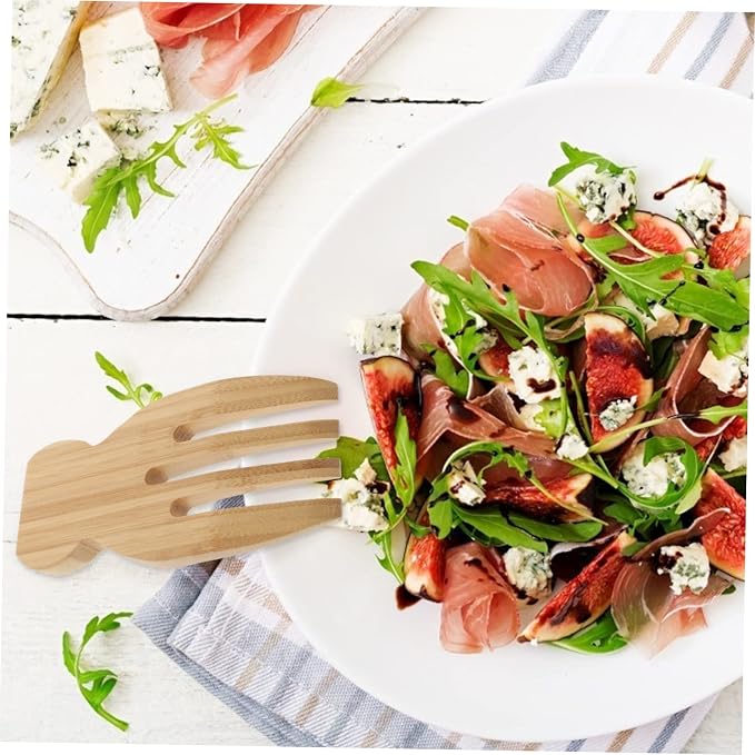 Bamboo Salad Servers Non-Stick Salad Hands Forks Wooden Cooking Utensils for Mixing and Serving for Parties and Gatherings